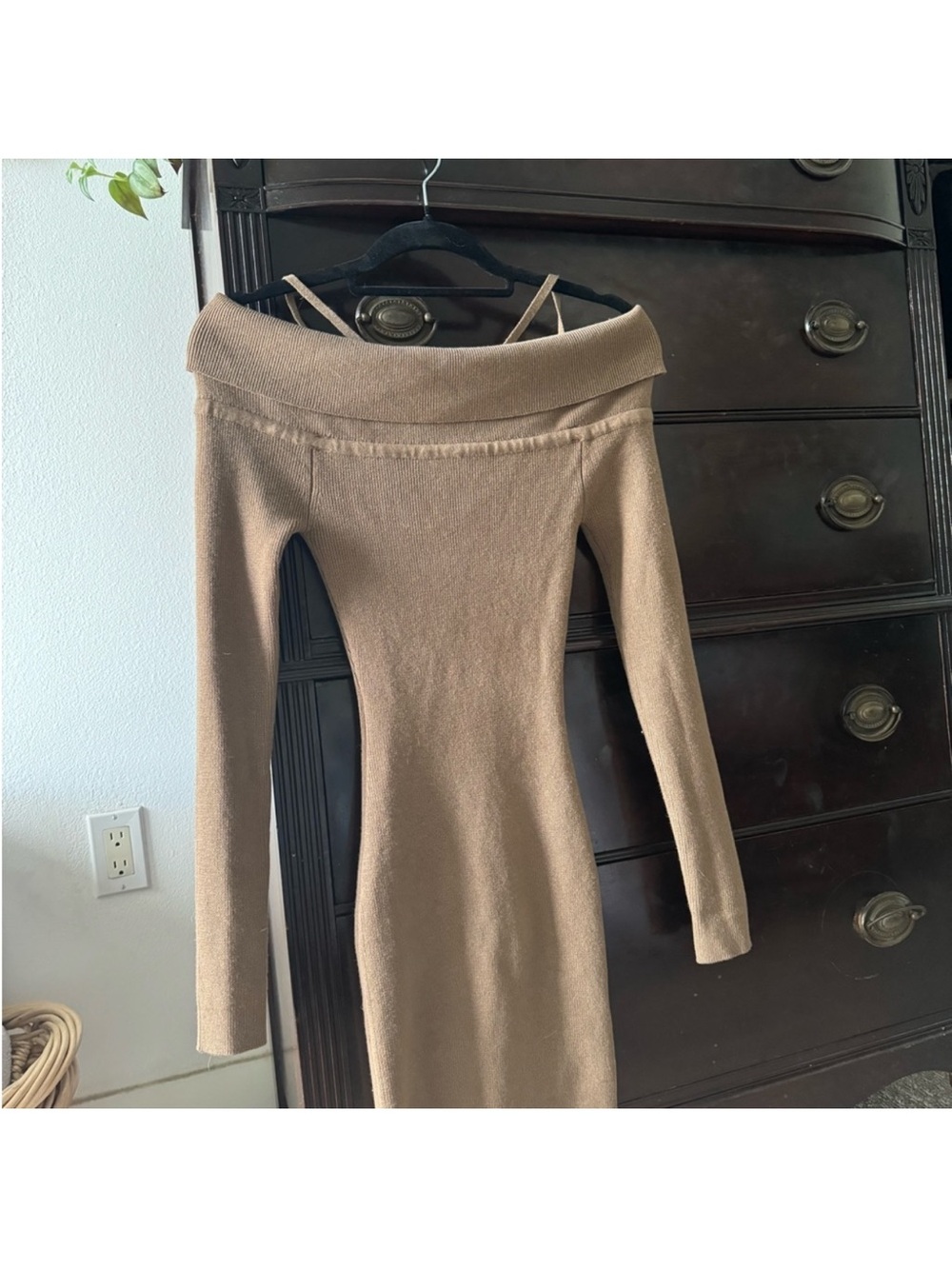 NBD Brown Off-Shoulder Long Sleeve Mini Dress - Picture 3 of 6